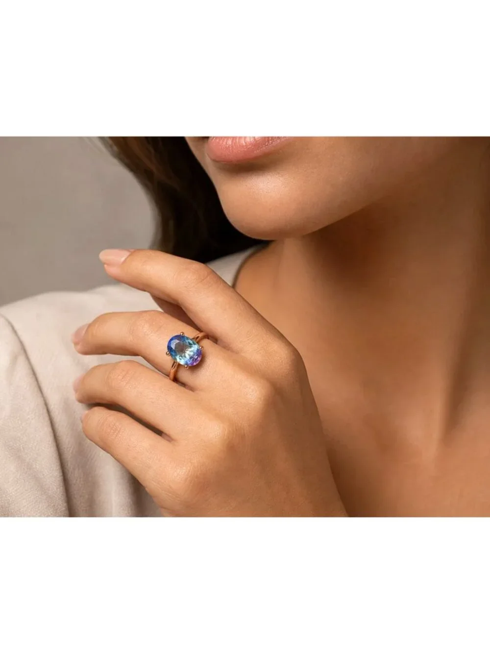 Created 1.05 Cts Tourmaline Ring 14k Rose Gold Plated (.925)